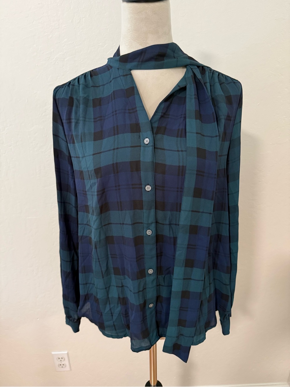 J.Crew Plaid Button-Up Blouse in Teal and Navy